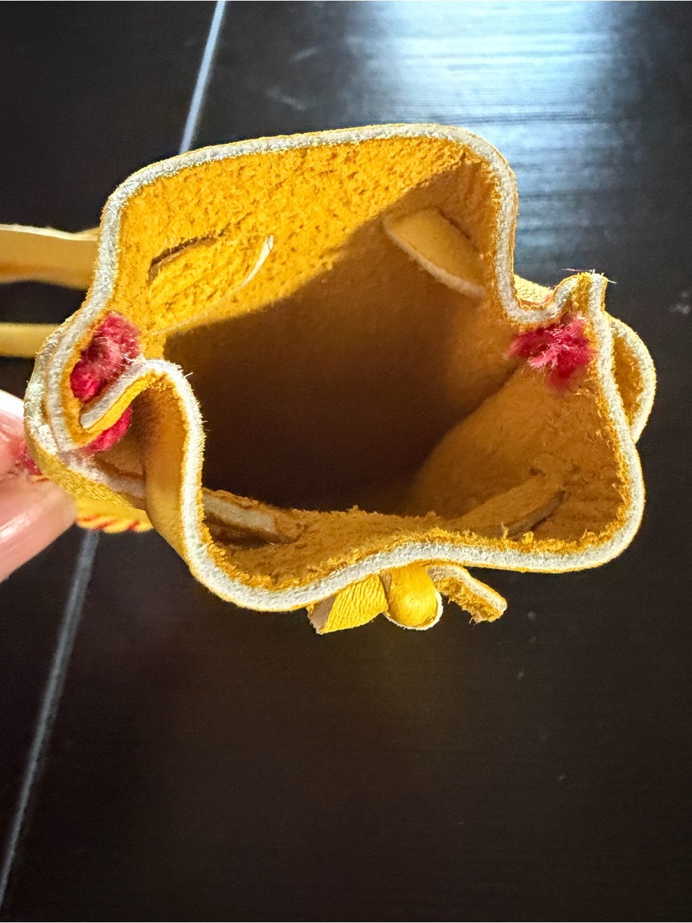 Yellow Leather Drawstring Pouch - Picture 3 of 4